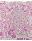 Gestrickte Babydecke mit Blumenmuster und Chamäleon in Cremeweiss und Pink