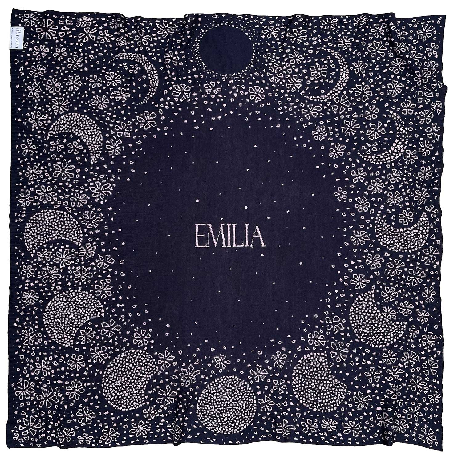 Personalisierte Babydecke Lilimoon aus Baumwolle mit Kaschmir in Dunkelblau und Rosa