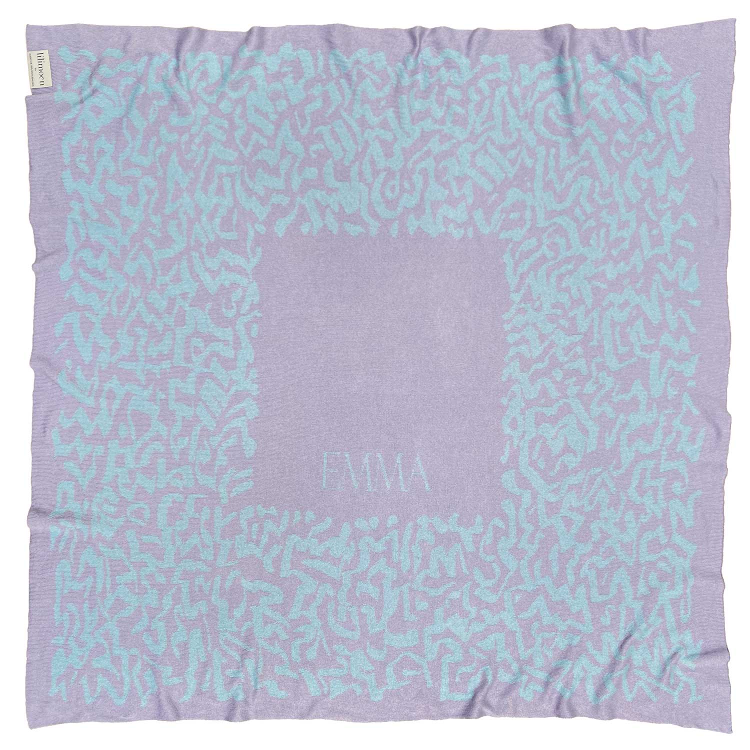 Personalisierte Babydecke Ocean aus Baumwolle mit Kaschmir in Flieder und Hellblau. By LILIMOON